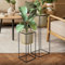 ML-Design Blumenständer 2er Set, Schwarz-Gold, 21x21x47/25x25x71 cm, aus Stahl, Blumentopfständer mit Übertopf, Metall Pflanzenständer, Blumentopfhalter 2-tlg, Pflanztopf Deko Blumensäule Blumenhocker