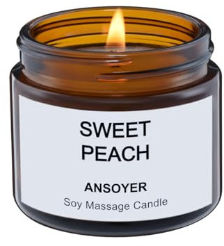 ANSOYER Massage Candle - Soy + Hemp Seed Oil Based - Massage Oil Candle - Body Oil & Lotion Candle - Home SPA Candle for Relaxation - 1.77oz / 50g (Sweet Peach)