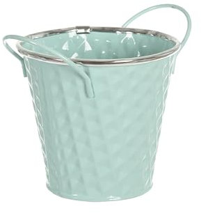 HERSIG - Cubo Metal Color Turquesa | Macetero Redondo Metal - 17x16cm
