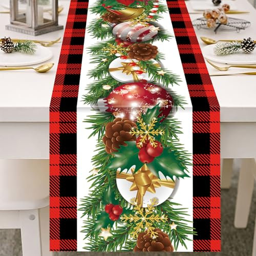 Tischläufer Weihnachten,Weihnachtskugel Tischdeko Weihnachten Winter Leinen Christmas Tischläufer Küche Tisch Dekoration Tischläufer Rot Abwaschbar Tischläufer Drinnen Draußen Urlaub Party Dekor