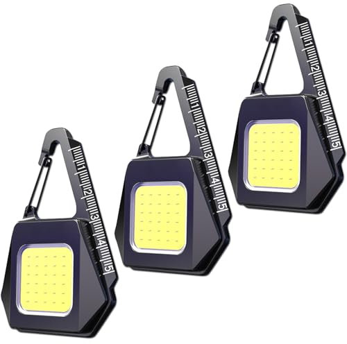 MODOAO Super Bright COB Keychain Work Light, 3 Pack Rechargeable Keychain Torches Light with Scale, 3 Light Modes Multifunctional Portable Pocket Light, for Workshop, Repairing, Outdoor Emergency
