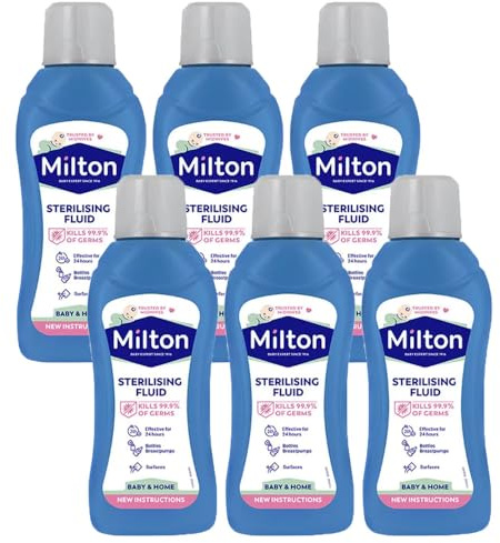 MiltonBaby Sterilising Fluid 500ml Pack of 6 Feeding Bottles Teats Utensil Antiseptic Hygiene Cleaner Household Surface Disinfectant Cleaning Agent with Welari Thank You Card | (6pack) (3000ml)