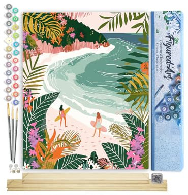 Figured'Art Peinture par Numéro Adulte avec Cadre Baie tropicale - Activité Manuelle Kit de Loisir Créatif DIY Numéro d'Art Complet - 40x50cm avec châssis en bois à monter