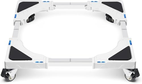 XCKJYDCDB Base lavatrice con 4 ruote piroettanti bloccabili, regolabile da 40-60 cm, portata max 200 kg, telaio base per lavatrice, asciugatrice, frigorifero (Weiß,Mit Rädern)