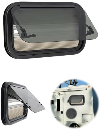 Ventana para caravana, 500 x 300 mm, ventana de 85°, ventana de exposición para autocaravana, E4, ventana con mosquitera y estor integrado, ventana lateral con cremallera