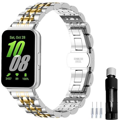 Gheper Bracelet de montre en métal en acier inoxydable compatible avec Samsung Galaxy Fit3 [2024] SM-R390 Smartwatch Bracelet de remplacement pour femmes hommes