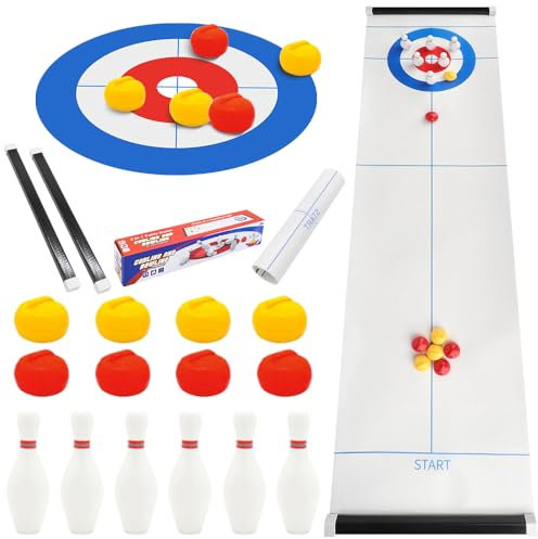 Foreverup Tabletop Curling Game, 17pcs Portable Table Top Shuffleboard & Curling Game, Tabletop Training Family Party Games for Kids and Adults for Travel Home Party