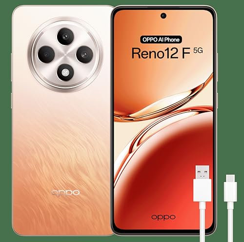 OPPO Reno12F 5G - Smartphone Libre con IA, 16GB (8GB+8GB) 256GB, Pantalla 2.5D AMOLED 6.7, Cámara 50+8+32 MP, Android, IP64, Batería 5000mAh, Carga Rápida 45W - Amber Orange