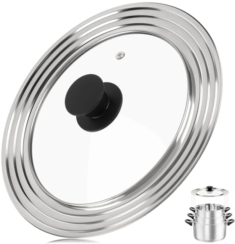 Pesutei Pfannendeckel Universal, Topfdeckel 22/24/26 cm, Edelstahlrand Lid | Pfannendeckel Universal mit Griff