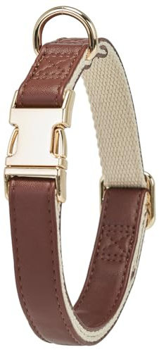 YUDOTE Hundehalsband aus Weichem Leder mit Sicherheits-Schnellverschluss-Metallschnalle, Natürliche Baumwolle, Gepolstertes Kunstlederhalsband für Kleine Hunde mit Empfindlicher Haut, Braun