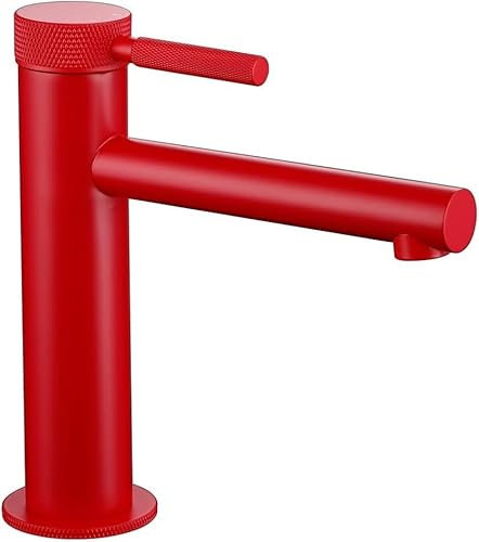KJHONG Bathroom Sink Faucet, Luxury Single Hole Handle Hot Cold Mixer Sink Polished Chrome Tap Basin Vanity(11013r-paint Red)