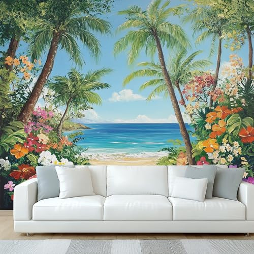 Generisch Tapete Hawaii Wohnzimmer Schlafzimmer, Fototapete Tropische Strand Palmen Wand Deko, Wallpaper, Wandtapete, Mustertapete, vliestapete, 250 x 175 cm