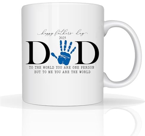 Star Online Dads Mug Gifts for Dad Fathers Day Mug from Daughter & Son Birthday Gift for Daddy Christmas Presents 11oz Ceramic Coffee Mugs (Handprint)