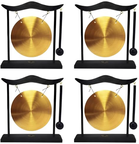 Rersduyt 4X Mini Desktop Gong Table Wind Chime Percussion Instrument Cymbals Gongs with Mallet for Home Decor Housewarm Gift-A