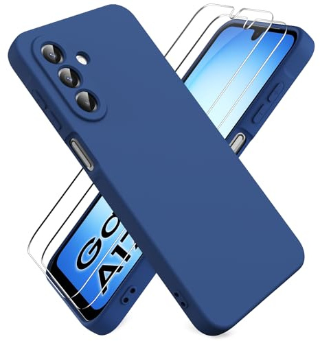 Ikziwreo Funda para Samsung Galaxy A17 4G / 5G - Azul Medianoche | 2 Protector Pantalla de Vidrio Templado, Case de Goma a Prueba de Choques a los Arañazos, Carcasa de Líquida Silicona Suave