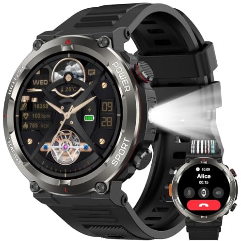 Yxtel Smartwatch Uomo Sportivo con Chiamate Bluetooth, Bussola & Torcia LED, 120+ Modalità Sportive, Cardiofrequenzimetro, Monitoraggio Sonno, IP68 Impermeabile, 30 Giorni di Batteria, per Android iOS