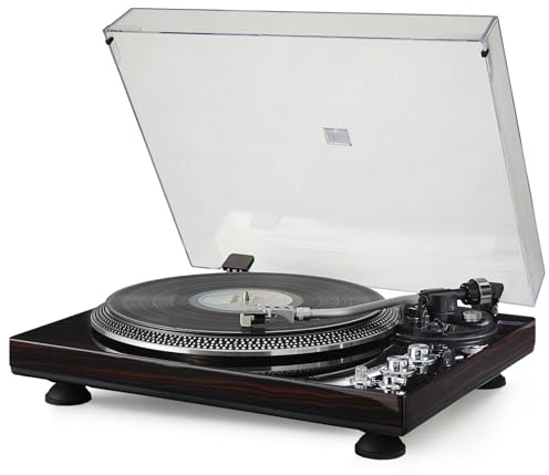 CrosAudio High-Fidelity Vinyl Record Player, Bluetooth Turntable with Magnetic Cartridge, 2-Speed Belt Drive Wood Vintage Player with Auto-Return, Adjustable Counterweight, Pitch Control & Preamp