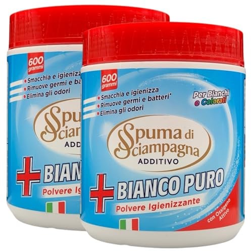 Detergente In Polvere Smacchiatore Additivo BIANCO PURO Igienizzante, Con Ossigeno Attivo. Per Bianchi e Colorati, Elimina Gli Odori 600g (2 Barattoli)