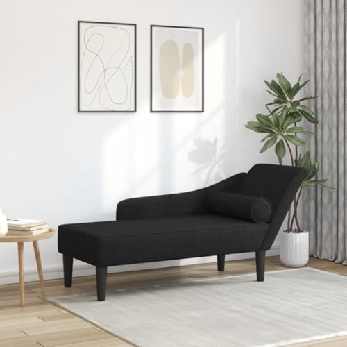 Jkghdrt Chaiselongue Polstermöbel mit Kissen Schwarz Stoff Kunstleder Sofa Recamiere für Wohnzimmer