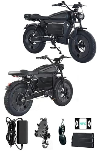 20” Electric Bike, 20 Inch E Bike, 48V 23AH Removable Battery, Powerful Motor, Throttle, Dual Suspension, Hydraulic Oil Brakes, Headlight, Indicators, 60-70 KM Range, Motorbike Replica