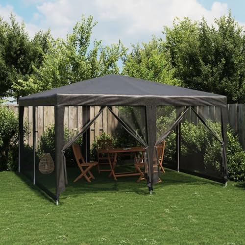 Ziaphsol Gazebo per feste con 8 pannelli laterali in rete, antracite, 4 x 4 m, HDPE, ferro verniciato a polvere, impermeabile e resistente ai raggi UV, con cerniera, per giardino, terrazza ed eventi
