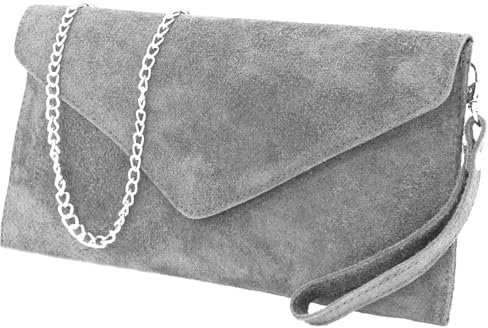 LeahWard Wrist Strap Genuine Italian Suede Leather Envelope Clutch Bags Party Wedding Purse Handbag Cross Body Bag CW01 (L.Grey)