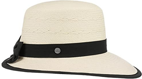 Lierys Sombrero Panamá Vina Mujer - Made in Ecuador de Sol Verano Gorra con Banda Grosgrain, Ribete Primavera/Verano - M (57-58 cm) Blanco-Negro