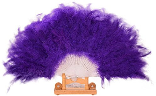 HUHU833 Wedding Showgirl Dance Elegant Large Feather Folding Hand Fan Decor Decal (Purple)