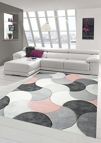 Traum Designer und Moderner Teppich Kurzflor mit Tropfen Muster in Rosa Grau Beige Größe 80x150 cm