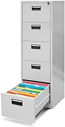 Hängeregistraturschrank V005 Hängemappenschrank Hängeregisterschrank Aktenschrank mit 5 Schubladen Pulverbeschichtung Stahlblech 162 cm x 46 cm x 62 cm (H x B x T) (Grau)