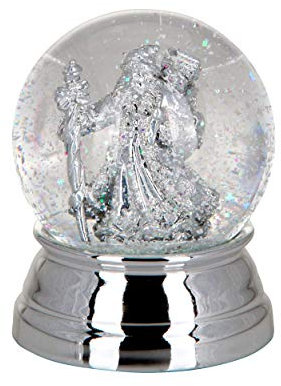 H.Bauer jun. große versilberte Glas Schneekugel mit Weihnachtsmann Ø 8 cm