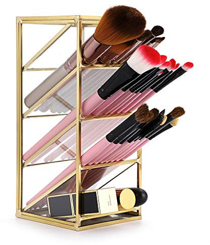 Sumnacon Schreibtisch-Organizer/Make-up-Pinsel-Halter aus Metall, Vintage, goldfarben, mit 4 Fächern