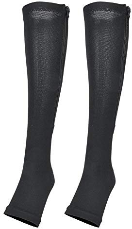 1 paio di calze a compressione, calze mediche con cerniera a metà polpaccio, calze sottili, calze elastiche, punta aperta, supporto per le gambe del ginocchio, unisex(L / XL nero)