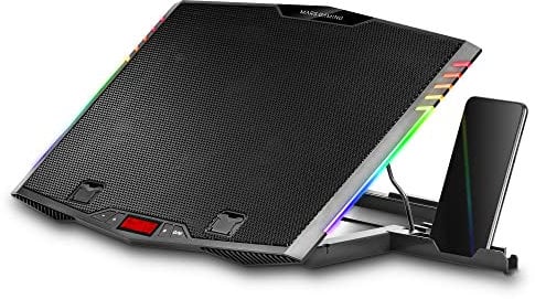 Mars Gaming MNBC5, Base Refrigeradora y Stand XL, 6X Ventiladores con Control Digital, Iluminación ARGB, Stand Ergonómico 7 Posiciones, Smartphone Holder, Negro