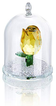 NOYISTAR K9 Crystal Enchanted Yellow Tulip Flower Figurine Ornament Glass Dome