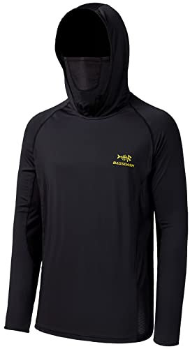 Bassdash UPF 50+ Men’s Long Sleeve Fishing Shirt with Mask UV Neck Gaiter Hoodie Black