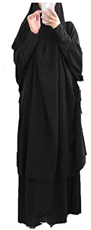 BAINA Damen Muslim Roben Zweiteiliger Einfarbig Lose Muslimisches Kleid Mit Kapuze Islamische Gebetskleidung Fledermaus Ärmel Langarm Türkische Robe Mit Turban für Ethnische, Braut, Abend, Party