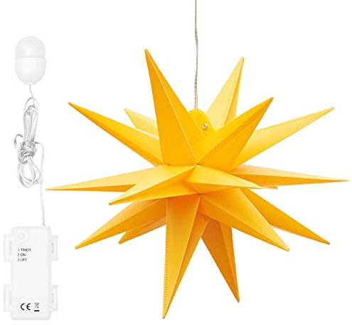 Bonetti 3D Leuchtstern inkl. warm-weißer LED Beleuchtung | für Innen und Außen geeignet | hängend | 100 cm Zuleitung (rot, ca. Ø 25 cm (batteriebetrieben))