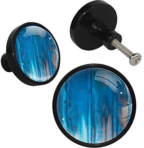 4 Stück Schranktürknäufe aus Holz, blaue Lamellen, Ziehgriffe für Schrank, Schublade, Kleiderschrank