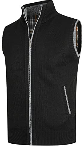 YOUTHUP Gilet da Uomo Senza Maniche Canotta Invernale in Maglia Foderata in Pile con Cerniera Spessa, Nero, S