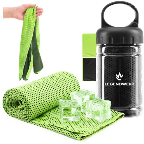 com-four® 2X Cooling Towel mit Flasche - Kühlhandtuch 80x30 cm für Fitness, Laufen, Wandern & Reisen - Abkühlung bei Hitze, Sonnenbrand & Muskelkater [Auswahl variiert] (2X Tuch - schwarz/grün)