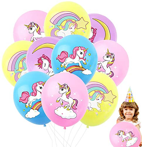 32 Stück Einhorn Luftballons für Mädchen, 12 Zoll Pastell Rosa Weiß Einhorn Latex Luftballon, Einhorn Geburtstagsdeko mit Konfetti Helium Latex Balloons für Kinder Geburtstag Party Dekoration Zubehör…