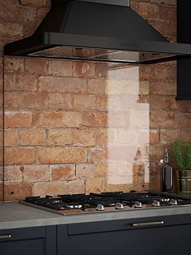 Generic Glass Kitchen Splashback with Brass Caps, Clear, Clear Glass | Includes a pre-drilled 6mm toughened glass panel, fixing kit and gold caps to protect kitchen walls from stains.
