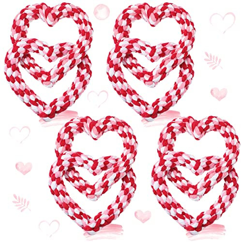 4 Stück Valentinstag Hundespielzeug, ineinandergreifendes Herz-Hundeseil, Valentinstagsgeschenk für Hund, buntes Herz-Kauseil für kleine, mittelgroße Hunde, Welpen, Haustiere, Kaubedarf, 14 cm