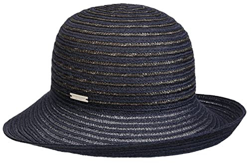 Seeberger Levia Bortenhut mit Aufschlag Damenhut Strohhut Glockenhut Sommerhut Sonnenhut (One Size - blau-dunkelblau)
