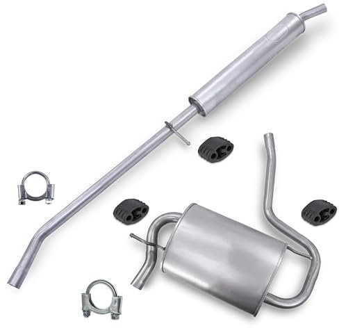 BESTPRICE Auspuff Schalldämpfer Set 1x Mittelschalldämpfer, 1x Endschalldämpfer, mit Montagematerial Kompatibel mit DACIA DUSTER (HS_)