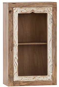 Woodkings® Bad Hängeschrank Delhi massiv Holz weiß rustikal Badmöbel Badezimmer Wandschrank Glasschrank mit Verzierungen