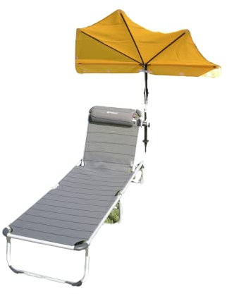 STABIELO Preis OHNE Liege - MOBILER Freizeit - Relax - LIEGENSCHIRM - FÄCHER - GELB - mit Halterung 360 ° drehbar- Made in Baden WÜRTTEMBERG
