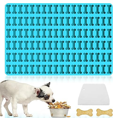 YOUYIKE Backmatte Hundekekse, 2.5 cm Silikon Backmatte, 108 Löcher Hundekekse Backform,Knochenbackform, Hundekekse Mini Backunterlage für Hundekekse und Leckerlis DIY (Blau)