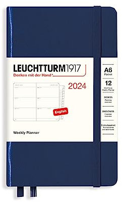 LEUCHTTURM1917 367628 Wochenkalender Pocket (A6) 2024, 12 Monate, Marine, Englisch